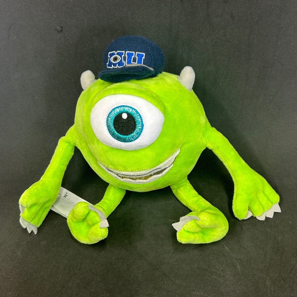 Disney Store Monsters University Mike Wazowski Plush MU Hat Green 10 inch Toy